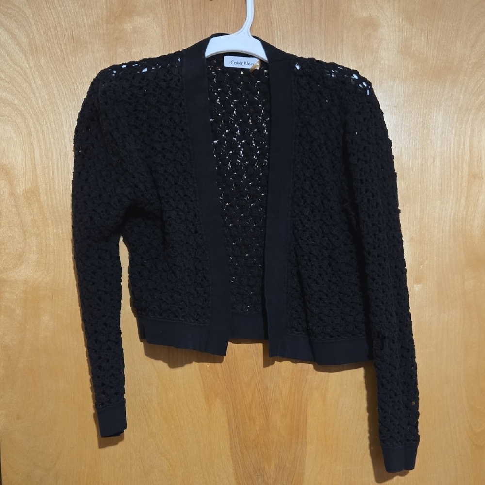 Calvin Klein Black Cardigan Sweater with Open Front Design